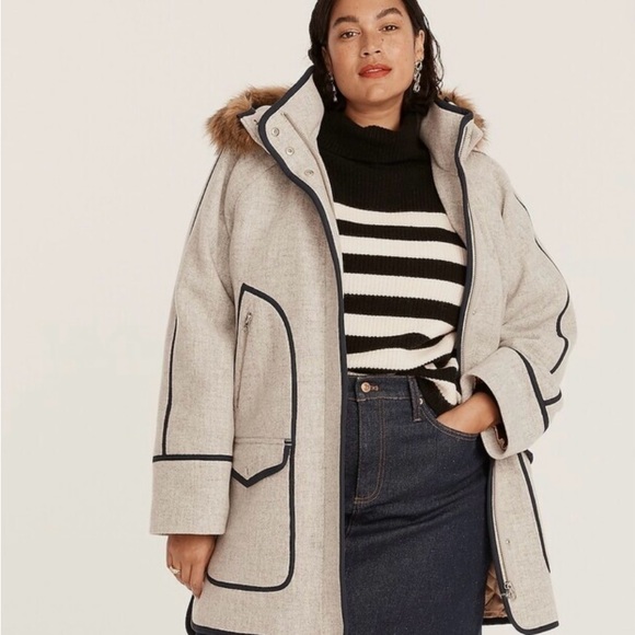 J Crew Summit Parka Italian Stadium Wool faux  Fur Trim - Picture 2 of 8